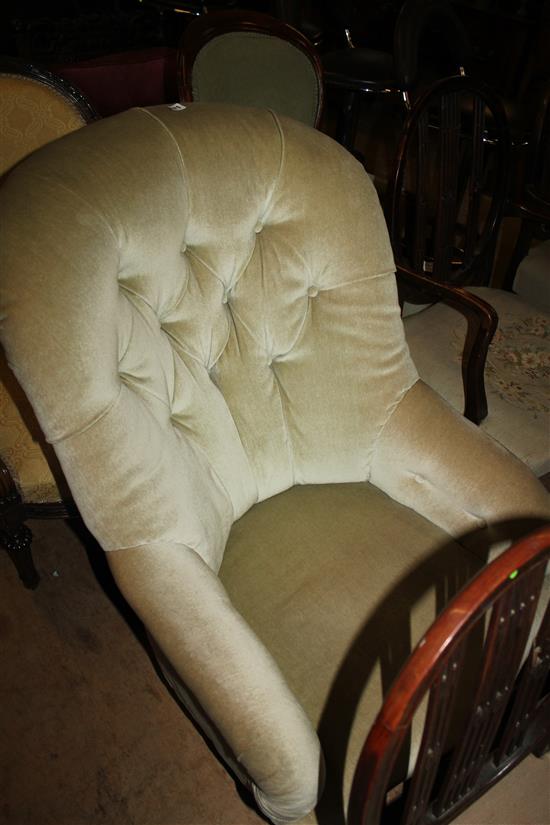 Victorian mahogany framed button back armchair(-)